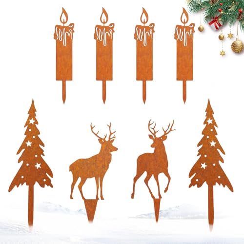 Décorations de Noël Extérieures pour Parterres de Fleurs : 8 Piquets de Métal Bougie et Cerf