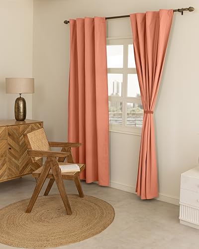 Image of THE LINEN COMPANY Solid Curtains 9 Feet Long, Duck Canvas Cotton Door Curtains, 9ft Set of 2, Peach