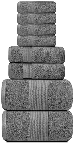 White Classic Resort Collection Soft Bath Towel Set | Luxury Hotel Plush & Absorbent Cotton | 2 Bath Towels, 2 Hand Towels And 4 Washcloths [8 Piece, Smoke Grey] #TOP2