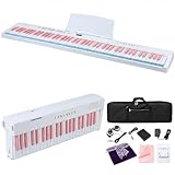 88-Key Folding Piano Keyboard, Full Size Light-Up Velocity Sensitive Keys Electric Piano, 7.5lbs Portable Digital Piano with Dual Bluetooth & MIDI, Beginner Kit with Sustain Pedal, Bag(Pink)