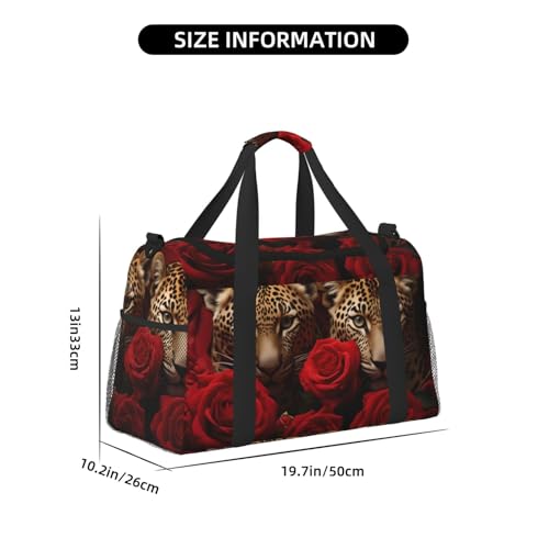 Red Rose Leopard Lover Duffle Bag Foldable Travel Tote Bag Carry On Large Weekender Overnight Bags Waterproof Gym Bag For Women Men4