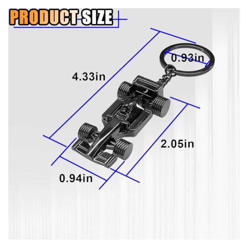 Image of KITUREK 3D F1 Race Car Keychain, Zinc Heavy Duty Racing Model Keychain, Car Key Ring Present for Father Husband Boyfriends (Black)