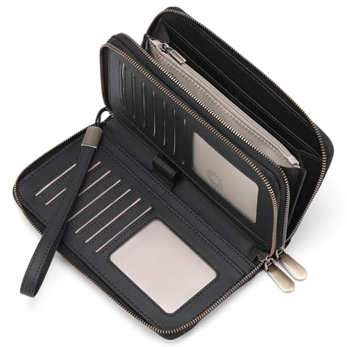 GAEKEAO Wallet for Women Clutch Leather RFID Blocking Wristlet Purse Zip Around Wallets Large Capacity Credit Card Holder
