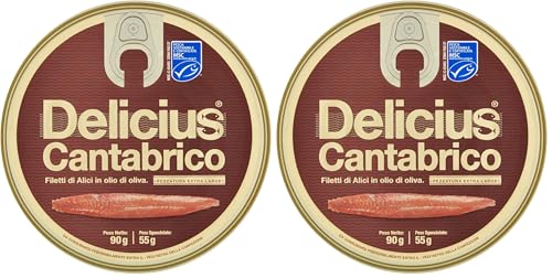 Delicius Cantabrico Filetti di Alici in Olio di Oliva, 90g (Confezione da 2)