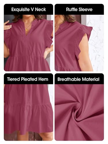 Image of Fisoew Plus Size Dresses for Women Summer Ruffle Short Sleeve V Neck Dress Tiered Swing A Line Babydoll Mini Dress