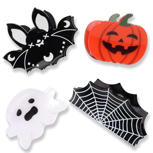 2 Piezas Pinzas para el Pelo de Halloween Horquillas de Terror Calabaza, Murciélago, Telaraña y Fantasma Divertidas Accesorios para el Cabello para Mujeres y Niñas Fiesta Disfraz Carnaval (Tipo 1)