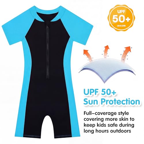 Image of Girls One Piece Swimsuit UPF 50+ Rash Guard with Front Zipper for Ages 3-14