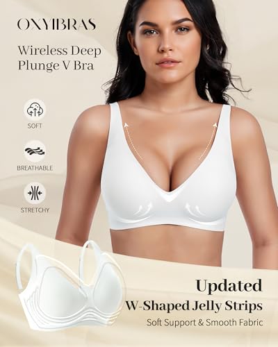 Image of Smooth V Jelly Bras for Women No Underwire Seamless Plunge Bralettes T Shirt Sleep Everyday Bra with Bra Extender