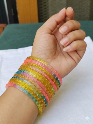 Image of JPS Plain and Glossy Finished Raindrop Glass Bangles Set for Women & Girls | Traditional Ethnic Chudi for Wedding, Party & Regular- Set of 12 Pcs of One Colour | Wedding Special