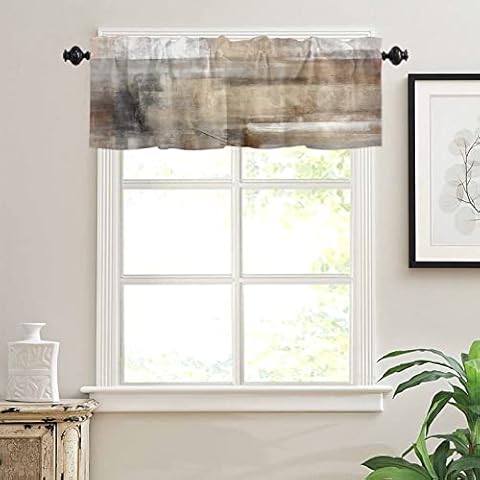 Beige Grey Kitchen Curtains Abstract Art Valances Cover
