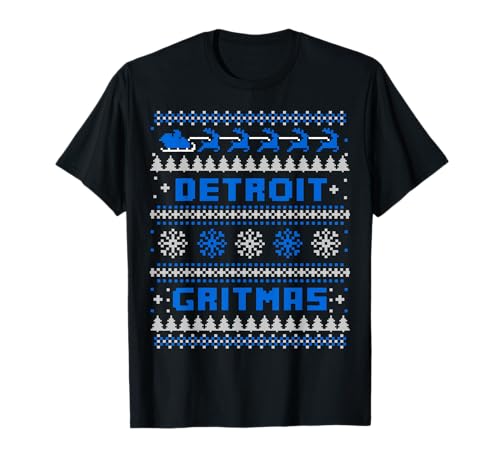 DETROIT MICHIGAN UGLY CHRISTMAS SWEATER PARTY 313 T-Shirt