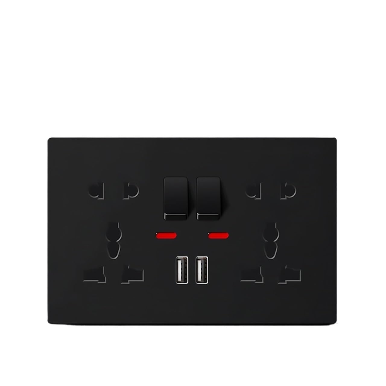 1 PCS 146×90mm Universal Wall Socket with Type-C USB Charger & Switches, 2 Gang Power Outlet with LED, Flush Mount, AC 110-250V(Dual USB-Black)