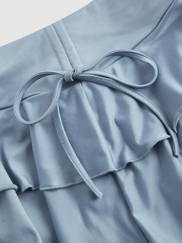 Solid Color Drawstring Waist Ruffle Hem Casual Skirt 2025 Fashion Skirts for Women3