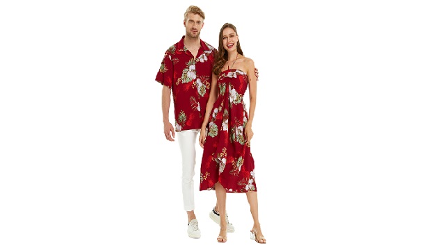 Matching Couple Hawaiian Shirts - Hibiscus Red Luau Outfits For Him & Her