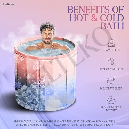 Image of Helteko Bath Tub for Adult for Bathroom, Foldable Tub for Home Use with Drainage Hole, Thickened Insulated Ice Bath Tub, Inflatable BathTub for Adults, Ice BathTub for Adults (Pink-Purple)
