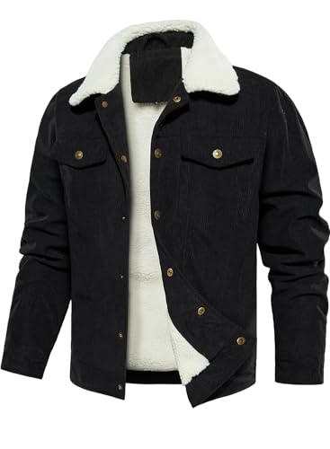 FANARCHER Herren Cordjacke Sherpa gefüttert Fleece Trucker Arbeitsjacke Baumwolle Umlegekragen Mäntel Winter Warm Outwear