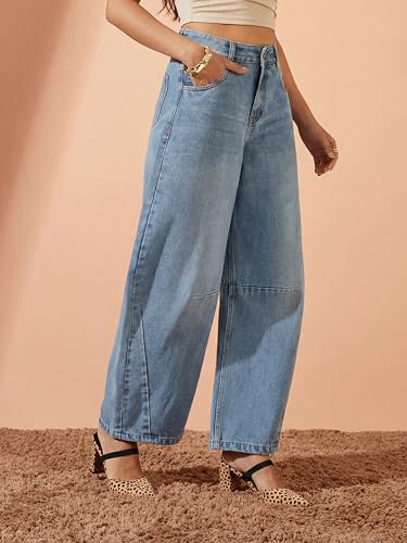 Image of Miss Chase Women's Wide-Leg High-Rise Regular-Length Stretchable Shaping Denim Jeans