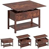 HOMCOM Mesa de Centro elevable y Extensible, Mesa de Centro con Tablero abatible, Compartimento Oculto y Estante Abierto, Estilo Moderno, para salón, Estudio, Comedor, 100 x 45 x 50,5 cm, marrón
