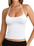 REORIA Women's Summer Sexy Halter Backless Double Lined Tank Top Going Out Y2k Trendy Sleeveless Camisole Crop Tops for Women 2025 Fashion White Small