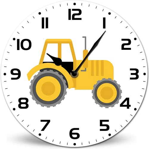 Horienteeon Horloges murales décoratives personnalisées en forme de tracteur pour enfants, fonctionne à piles, 25 cm, horloge murale en bois pour chambre...
