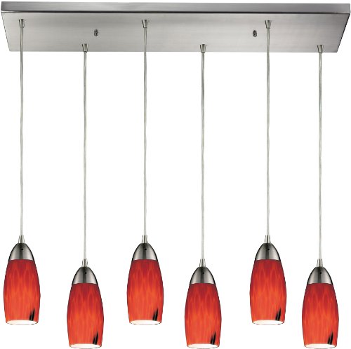 Elk 110-6RC-FR 30 by 9-Inch Milan 6-Light Pendant with Fire Red Martini Glass Shade, Satin Nickel Finish