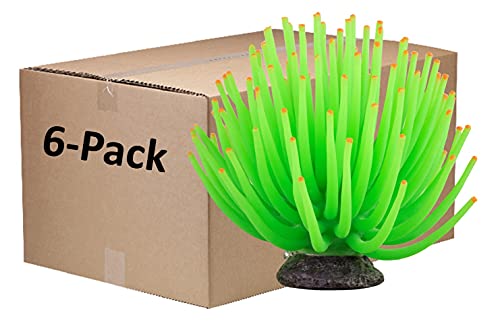 Image of GloFish Anemone Ornament, Detailed Aquarium Ornament, Large Green, Creates A Glowing Effect (Pack of 6)