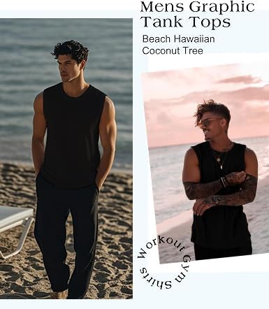 Mens Graphic Tank Tops Workout Sleeveless Shirts Hawaiian Palm Tree Vacation Tanks for Men Summer Beach T-Shirt - Image 4