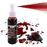 Halloween Kunstblut Schminke Set , 60ml Kunstblut Spray Fake Blood Spray, 2 Schwamm, Blut Spray Kunstblut Auswaschbar für Kleidung und Haut, Kunst Blut für Halloween, Karneval, Simulierte Wunden, SFX