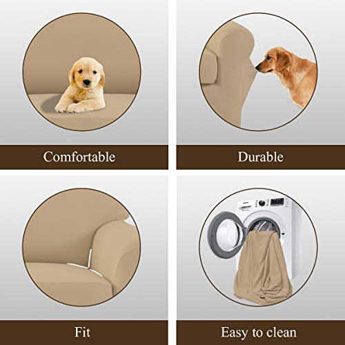 Image of Easy-Going 4 Pieces Microfiber Stretch Recliner Slipcover - Spandex Soft Fitted Sofa Couch Cover, Washable Furniture Protector with Elastic Bottom for Kids, Pet(Recliner, Pale Yellow)