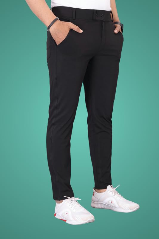Image of Men's Slim Fit Lycra Blend Stretch Trousers | 2 Button Closure | Side Pockets | Formal & Casual Wear