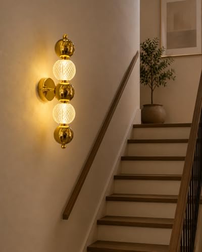 Image of Modern Led Gold Wall Light with Cut Acrylic Shade, 3in1 Colour Change, Ideal for Bedroom, Living Room, Hallway, Bedside Wall Lamp, Warm Ambient Lighting Fixture (Gold Finish),