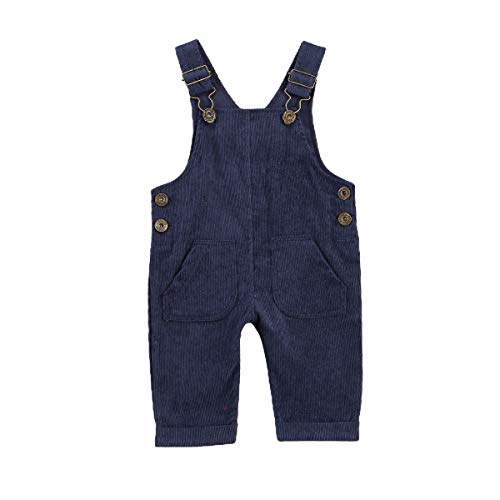 Goelsakurara Newborn Baby Girl Boy Casual Corduroy Overall Solid Suspender Dress Bib Pants with Pockets Fall Winter Clothes (A-Overall Navy Blue,6-12 Months)