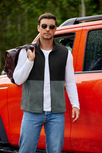 COOFANDY Men's Polar Fleece Vest Zip Up Sleeveless Warm Jacket Black Grey - image 3