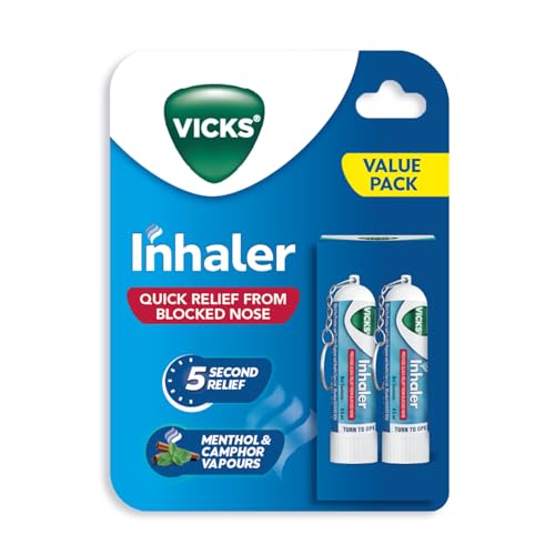 Image of Vicks Inhaler, Portable Nasal Inhaler, Non-Medicated, Soothing Vapors to Breathe Easy, Menthol Scent, 2 Inhalers