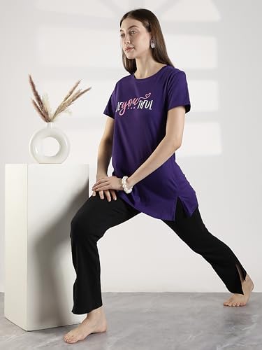Image of 9shines Label Cotton Plus Size Long T-Shirt Tunic | Hip Covering Regular Top Nightwear| Sleepshirt Lounge wear for Women with Pocket (M-7XL)