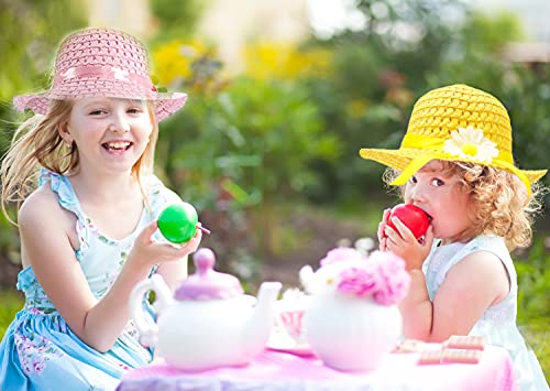 AIYUENCICI Tea Party Straw Hat 6 Girls Hats with Bracelet for Kids Dress Up Party Supplies2