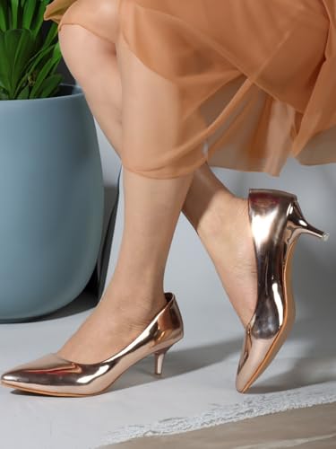 Image of Carlton London Women's Metallic Pointed Toe Kitten Heel Pumps