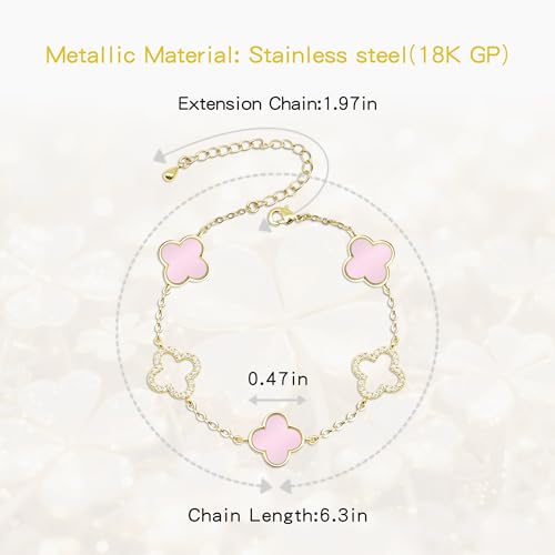 Clover Bracelet for Women 18k Gold Plated Silver Lucky Four Leaf Link Chain Bracelets Charm Trendy Jewelry Gifts for Women2