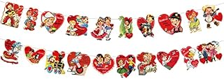 GROBRO7 2Pcs Valentines Hanging Ornaments Vintage Valentine's Day Banner Garlands Decoration Retro Paper Bunting for Outdoor Indoor, Wedding Anniversary Engagement Birthday Festival Party Decor