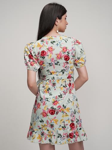 Image of Tokyo Talkies Women's Elegant Puff Sleeve Playful Mini Dress | Flowy | Feminine Silhouette for Effortless Grace | Floral Print