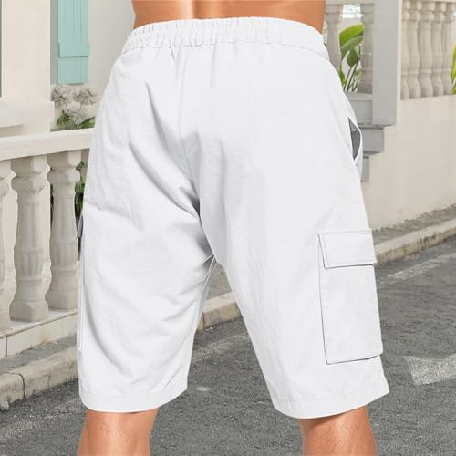 Image of Mens Linen Shorts Casual Drawstring Elastic Waist Cargo Vacation Lightweight Breathable Summer Beach Shorts for Men