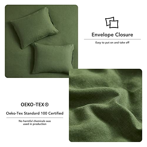 Dapu Linen Duvet Cover Queen, Washed Lightweight Bedding Set With Buttons Closures, 3 Pcs Hypoallergenic Soft Linen Cotton Blend Duvet Cover Set With 8 Corner Ties (Olive Green, Queen/Full) #TOP3