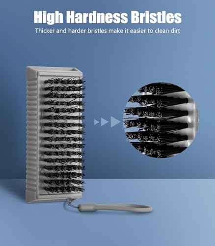 Larbois Nail Brush for Cleaning Fingernails, 2Pack Heavy Duty Nail Brushes Remove Dirt and Paint Fingernail Brush Deep Cleaning Mechanical Nail Scrub Brush Two-Sided with Hanging Rope, Grey