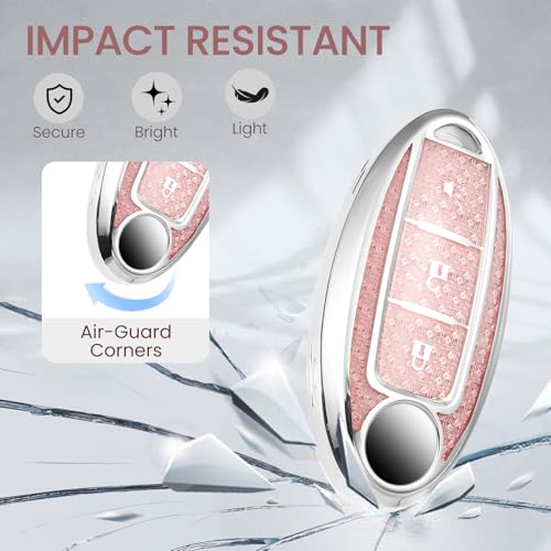 Image of Car Key Fob Cover for Nissan, Rhinestone Wristlet Case, Pink