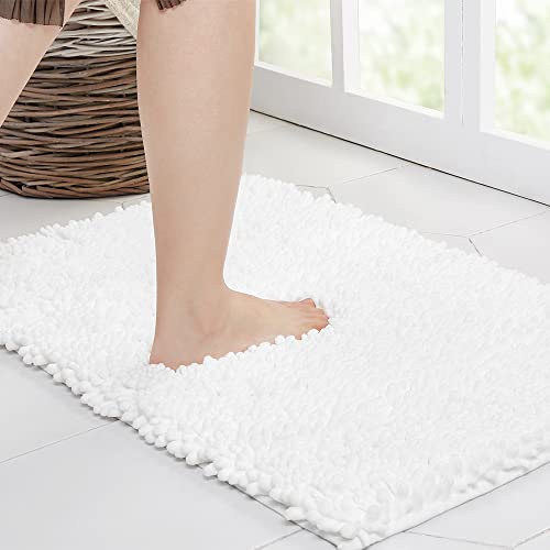 Walensee Bathroom Rug Non Slip Bath Mat (24X17 Inch White) Water Absorbent Super Soft Shaggy Chenille Machine Washable Dry Extra Thick Perfect Absorbant Best Small Plush Carpet For Shower Floor #TOP3
