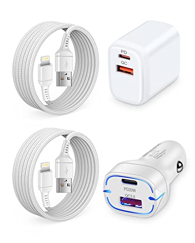 Iphone Fast Charger Kit For Iphone 14/13/12/11 Pro Max, X/Xr/Xs/Se, 8/7 Plus, 6/6S/5C, Quick Charge 3.0 Wall Plug Cigarette Lighter Car Adapter + Apple Mfi Certified Usb To Lightning Cable[2Pcs/3Ft] #TOP10