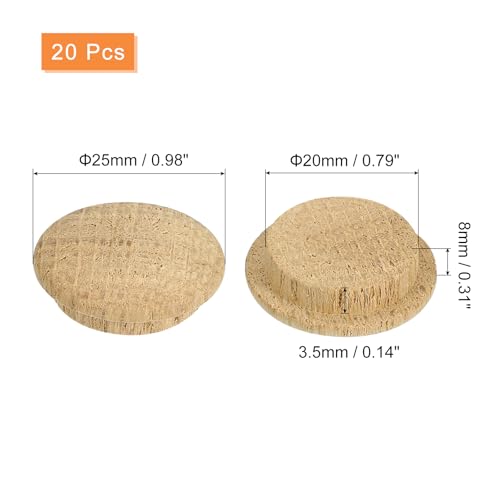 Image of uxcell 20 Pcs 0.79 x 0.98 Inch Wood Hole Plugs, Wooden Screw Hole Cover, Wood Pocket Button Plug for Chair Stair Craft Furniture Woodworking