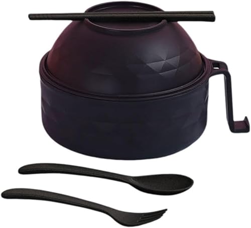 Ramen Bowl Set,Microwave Ramen Bowls with Spoon,Fork,Chopsticks, Instant Noodles Bowl with Phone Holder, BPA-Free Mixing Bowl for Salad, Pasta, Soup, Home, Office Black