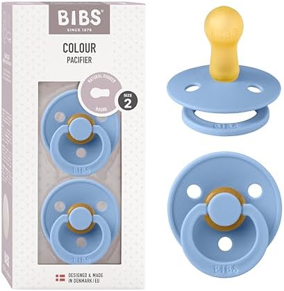 BIBS Colour Soother 2-Pack, BPA Free Dummy Pacifier, Round Nipple. Natural Rubber Latex, Size 2 (6-18 Months), Coral/Ruby