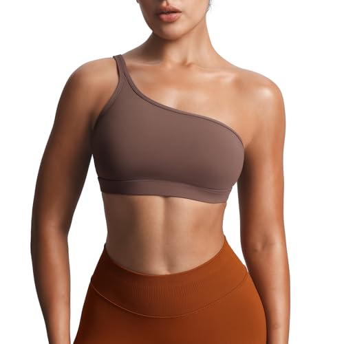 Image of Aoxjox Astoria One Shoulder Sports Bra | asymmetrical workout top, women's fitness training gym yoga crop tank, 4-way stretch, moisture-wicking